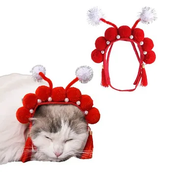 Аксессуары Модная шляпа для домашних животных в китайском стиле, Милые головные уборы, Полиэфирная Шляпа для домашних животных, Ветрозащитный головной убор для кошек