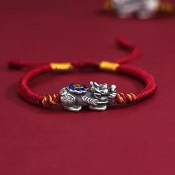 Новый браслет Pixiu серебристого цвета для мужчин и женщин, модные модели пар, браслет-шнурок ручной работы для года жизни, ювелирные изделия
