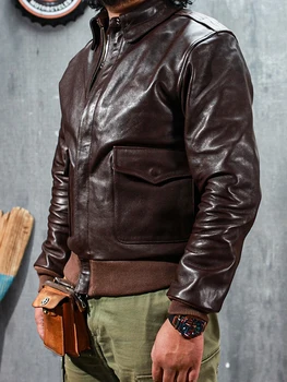Тупая бритва, классическая короткая куртка из лошадиной кожи A2 ВВС, винтажное мужское пальто с отворотом из натуральной кожи цвета Хаки