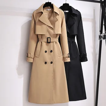 Зимнее длинное пальто, женские тренчи с отложным воротником, стильные двубортные пояса, женская ветровка большого размера, осень 2023