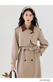 Модный однобортный длинный плащ в корейском стиле с поясом, женская элегантная ветровка с лацканами, пальто 2023, новинка осени