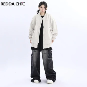 REDDACHiC Повседневная женская куртка с длинными рукавами, пальто, Однотонный бежевый бейсбольный бомбер Оверсайз, минималистичный Бойфренд, Стильная женская верхняя одежда