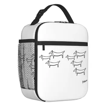 Линия Пабло Пикассо, художественная роспись с рисунком собаки-таксы, изолированная сумка для ланча, переносной холодильник для эскизов, термобокс для Бенто, Пляжная сумка для путешествий