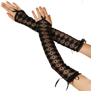 Перчатки для Хэллоуина, евро-американские перчатки для свадебной вечеринки, вышитые кружевной лентой с крючком, черные перчатки C062-6