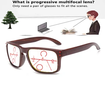 Квадратная Бамбуковая оправа большого размера, удобные прогрессивные мультифокальные очки для чтения + от 0,75 до + 4