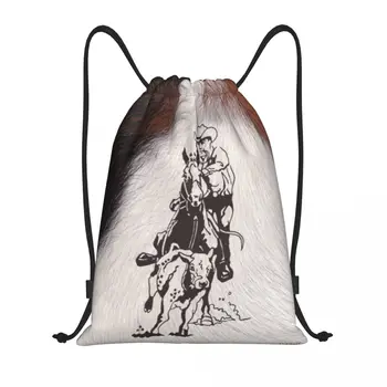 Изготовленный на заказ Западный ковбой-родео, обвязанный веревкой из коровьей кожи, сумка на шнурке для мужчин и Женщин, Легкий рюкзак для хранения в спортивном зале
