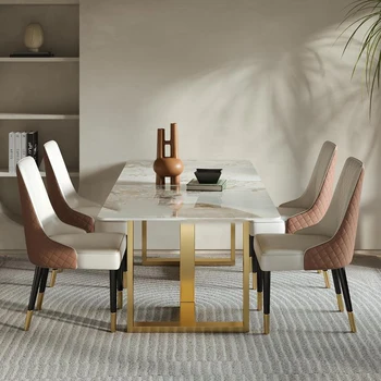 Скандинавский Современный обеденный стол из каменной доски, Сочетание мраморных стульев, Мебель для ресторана с прямоугольным обеденным столом для небольшой квартиры