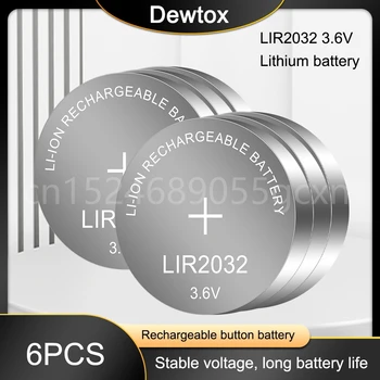 6ШТ LIR2032 Перезаряжаемые литиевые литий-ионные аккумуляторы 3,6 В 40 мАч Кнопочные батарейки для часов-калькулятора