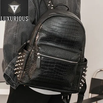 Мужская модная мужская школьная сумка для ноутбука из искусственной кожи Аллигатора, Походный рюкзак для пары
