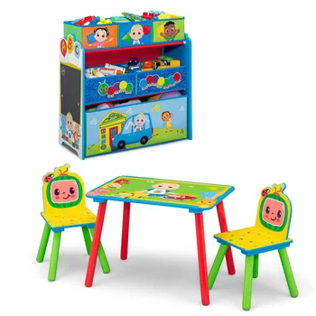 Набор для детской комнаты из 4 предметов от Delta Children – включает игровой столик со столешницей для сухого стирания и 6 корзин для мусора.