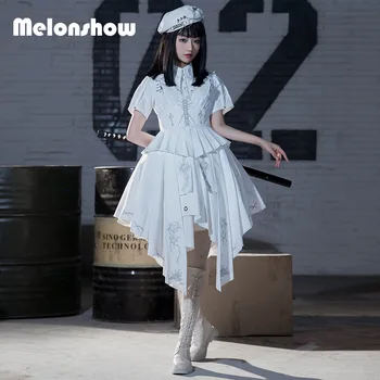 【 Mellonshow 】 Mist Capital Thorns Белая униформа в стиле милитари Military Lo С коротким рукавом OP Оригинальное платье Lolita
