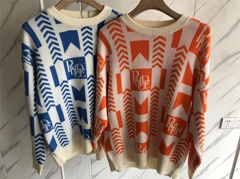 Топовая версия Жаккардового свитера ручной вязки с круглым вырезом, Мужские и женские повседневные толстовки Harajuku