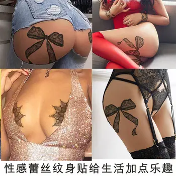 Сексуальные татуировки Водонепроницаемая временная татуировка для женщины Кружевные наклейки с поддельными татуировками с бантом, стойкая татуировка на руке, Временные татуировки
