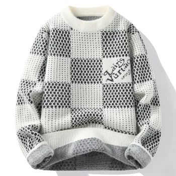 Осенне-зимние мужские Пуловеры с круглым вырезом, Вязаные Толстые Теплые Свитера, Высококачественный Вязаный свитер, Джемпер, мужская одежда