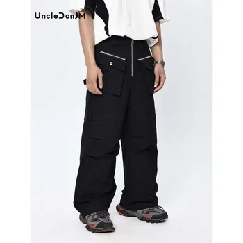 Функциональные брюки-карго UncleDonJM с несколькими карманами, мужские прямые брюки-карго с морщинами, мужские брюки в стиле хип-хоп, мужские брюки