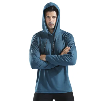 Мужской спортивный топ, свитер с капюшоном, Высокоэластичная быстросохнущая одежда для фитнеса, спортивная одежда для бега с длинным рукавом