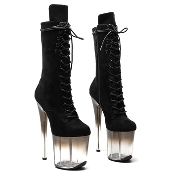 Замшевый верх Leecabe 20 см / 8 дюймов, прозрачная черная градиентная платформа, туфли для дискотеки на высоком каблуке, ботинки для танцев на шесте