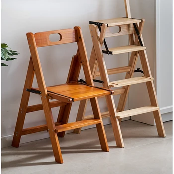 Табурет-лестница, бытовой кухонный табурет из массива дерева, Многофункциональные высокие табуреты, кухонный Прочный обеденный стул Складной дизайн