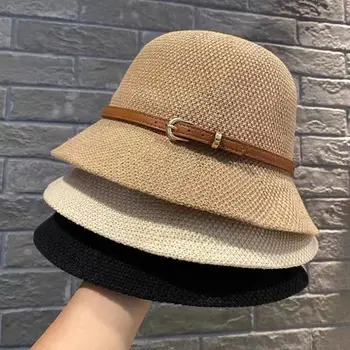 Новая женская солнцезащитная шляпа, простая льняная дышащая Освежающая шляпа, украшение для летних путешествий, Солнцезащитный крем, лента от солнца, Складная соломенная шляпа в подарок