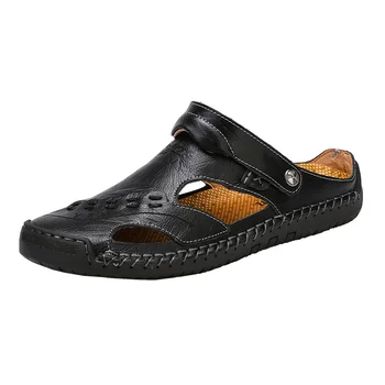 Мужские сандалии из натуральной кожи, летняя новая уличная нескользящая пляжная обувь, повседневная обувь для пеших прогулок, мужские тапочки