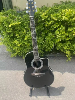 Акустическая гитара со стальными струнами черного цвета, дорожная гитара, шестиструнная электрогитара с еловой панелью