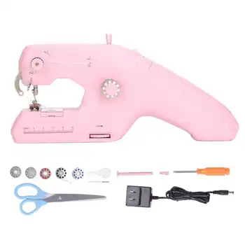 Ручная швейная машинка розового/белого цвета, маленький портативный электрический двухниточный швейный инструмент для DIY, штепсельная вилка США от 110 до 240 В