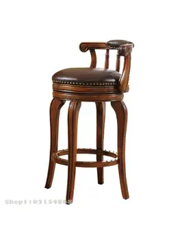 Американский барный стул из массива дерева на родине Европейский барный стул кожаный высокий стул легкий роскошный вращающийся барный стул в стиле ретро