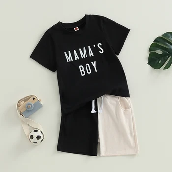 Комплекты летних шорт для мальчиков от 3 до 8 лет, футболка с коротким рукавом и буквенным принтом + короткие штаны контрастного цвета, наряды для детей, одежда для детей